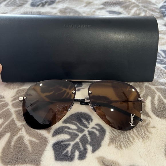 Saint Laurent Dark Brown Aviator Sunglasses - Picture 1 of 6